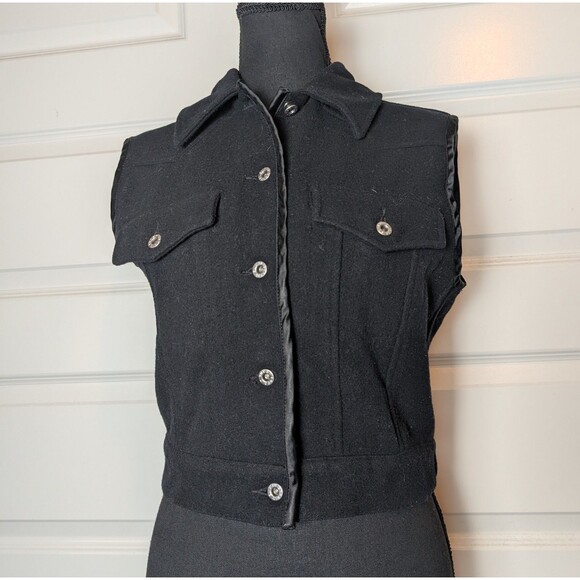 Vintage Esprit Size M Vest Black Alpaca Wool Blend Cropped Trucker Boho Chic - Picture 7 of 13